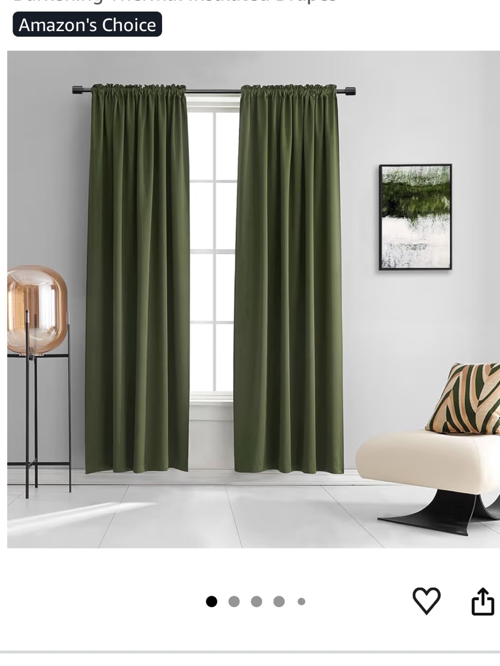 6 panels 50”x90” Olive Green Window Curtain Panels - Brand: